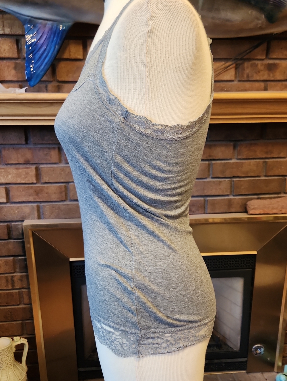 Gray Lace Trim Tank Top Y2k Festival Summer Mossimo Small Layering Piece - Picture 4 of 10
